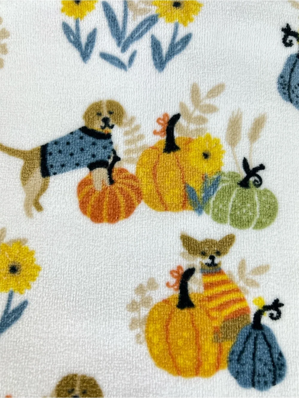 Envogue Bath Towel Set Pumpkin Puppies Fall Colors Soft Cotton Velour 4 Pc NEW